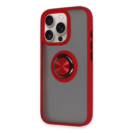 Newface İphone 16 Pro Max Kılıf Montreal Yüzüklü Silikon Kapak - Kırmızı