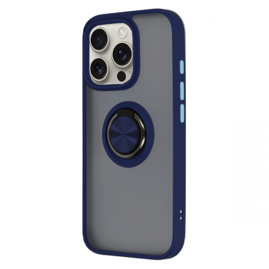 Newface İphone 16 Pro Max Kılıf Montreal Yüzüklü Silikon Kapak - Lacivert