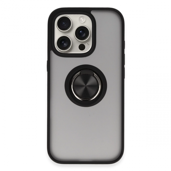 Newface İphone 16 Pro Max Kılıf Montreal Yüzüklü Silikon Kapak - Siyah