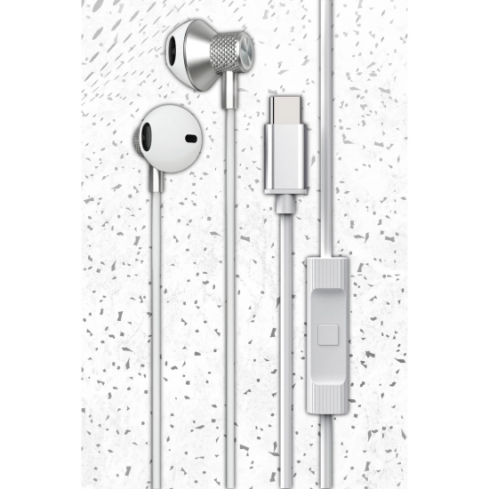 Newface Ls-730 1.2m İphone 15 Serisi İle Uyumlu Type-c Kablolu Kulaklık - Gümüş