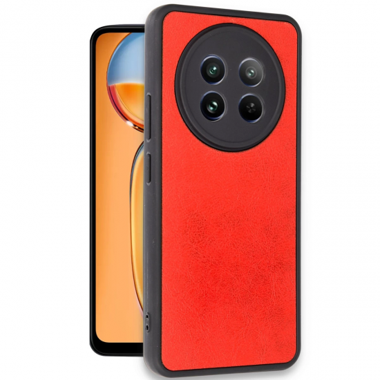 Newface Realme 12 5g Kılıf Aras Deri Kapak - Kırmızı