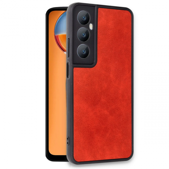 Newface Realme C65 Kılıf Aras Deri Kapak - Kırmızı
