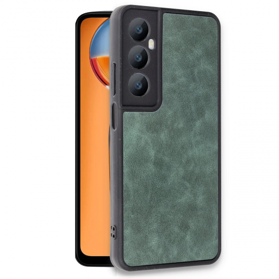 Newface Realme C65 Kılıf Aras Deri Kapak - Koyu Yeşil