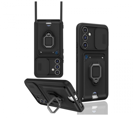 Newface Samsung Galaxy S24 Fe Kılıf Zuma Kartvizitli Yüzüklü Silikon - Siyah