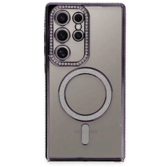 Newface Samsung Galaxy S24 Ultra Kılıf Joke Simli Magneticsafe Kılıf - Derin Mor