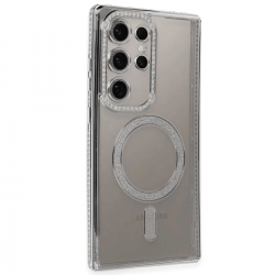 Newface Samsung Galaxy S24 Ultra Kılıf Joke Simli Magneticsafe Kılıf - Gümüş