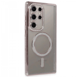 Newface Samsung Galaxy S24 Ultra Kılıf Joke Simli Magneticsafe Kılıf - Pembe