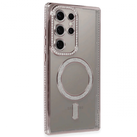 Newface Samsung Galaxy S24 Ultra Kılıf Joke Simli Magneticsafe Kılıf - Pembe