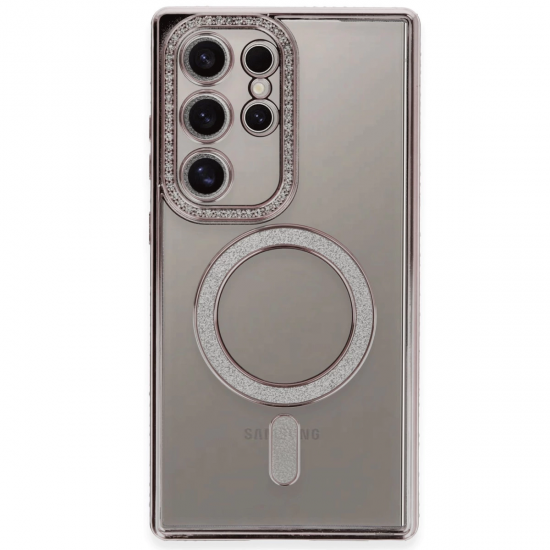 Newface Samsung Galaxy S24 Ultra Kılıf Joke Simli Magneticsafe Kılıf - Pembe