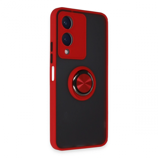 Newface Vivo Y17s Kılıf Montreal Yüzüklü Silikon Kapak - Kırmızı