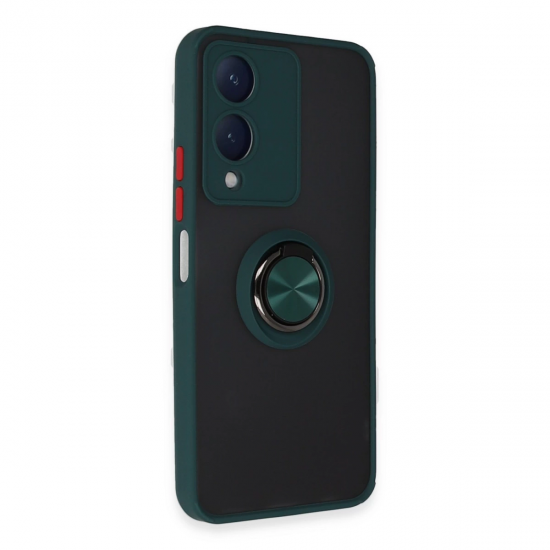 Newface Vivo Y17s Kılıf Montreal Yüzüklü Silikon Kapak - Yeşil