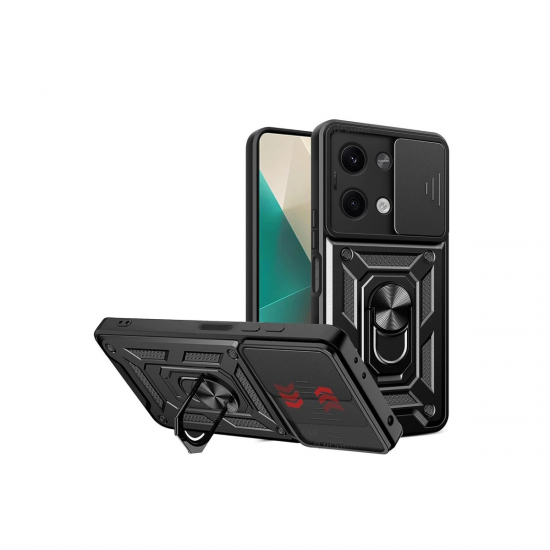 Newface Xiaomi Poco X6 Kılıf Pars Lens Yüzüklü Silikon - Siyah