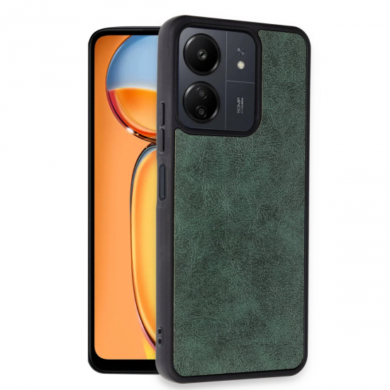 Newface Xiaomi Redmi 13c Kılıf Aras Deri Kapak - Koyu Yeşil