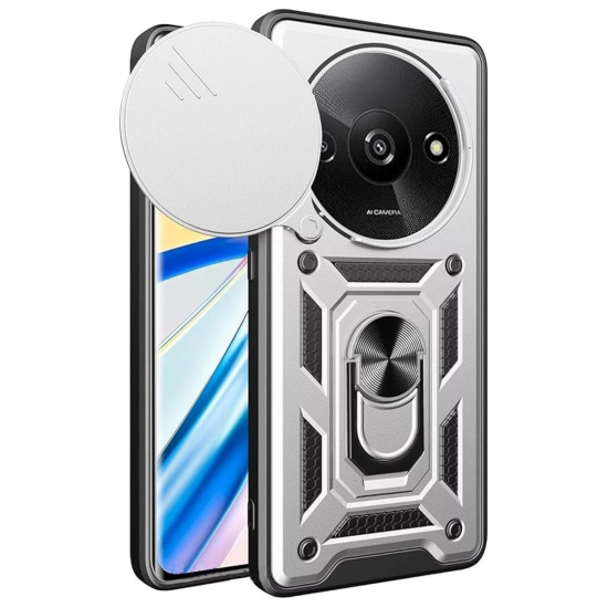 Newface Xiaomi Redmi A3 4g Kılıf Pars Lens Yüzüklü Silikon - Gümüş