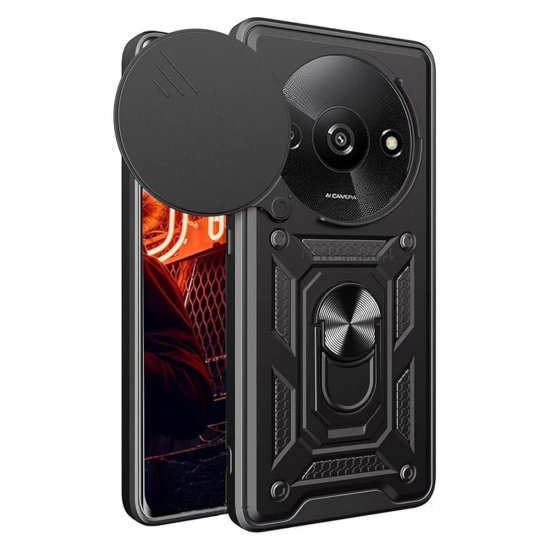 Newface Xiaomi Redmi A3 4g Kılıf Pars Lens Yüzüklü Silikon - Siyah