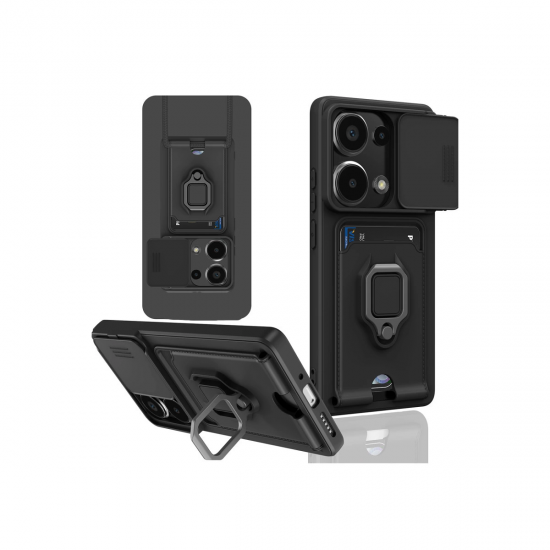 Newface Xiaomi Redmi Note 13 Pro 5g Kılıf Zuma Kartvizitli Yüzüklü Silikon - Siyah