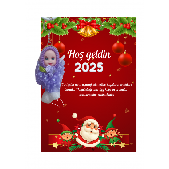 Yeni Yıl Noel Baba Kart Üzerinde Anahtarlık (Kişiye Özel Yazı Yazdırılabilir) Tütü Bebek 