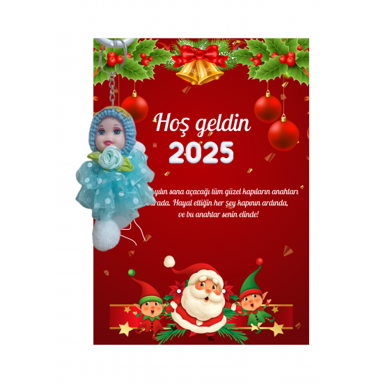 Yeni Yıl Noel Baba Kart Üzerinde Anahtarlık (Kişiye Özel Yazı Yazdırılabilir) Tütü Bebek  5 Adet