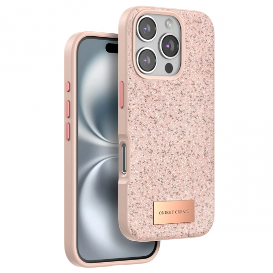 Onegif İphone 16 Pro Bright Simli Kapak - Pembe