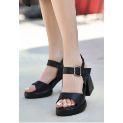 Sody Siyah Cilt Topuklu Sandalet Sody Siyah Cilt Topuklu Sandalet