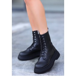 Roxan Siyah Cilt Bağcıklı Bot Roxan Siyah Cilt Bağcıklı Bot