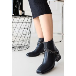 Roxani Siyah Cilt Topuklu Bot Roxani Siyah Cilt Topuklu Bot