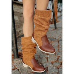 Jolin Taba Cilt Süet Detaylı Çizme Jolin Taba Cilt Süet Detaylı Çizme