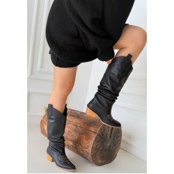 Jeoni Siyah Cilt Topuklu Çizme Jeoni Siyah Cilt Topuklu Çizme