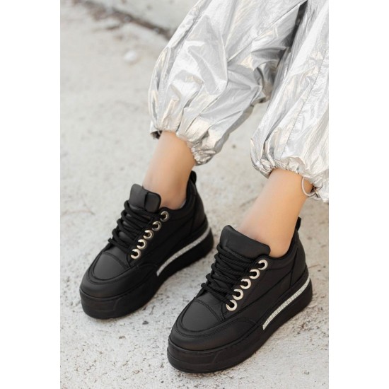 Lulu Siyah Cilt Bağcıklı Spor Ayakkabı