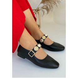 Koope Siyah Cilt Babet Ayakkabı Koope Siyah Cilt Babet Ayakkabı