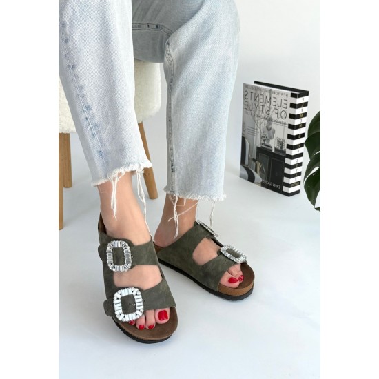 Nool Yeşil Nubuk Terlik