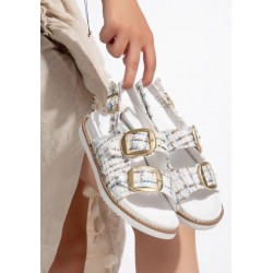 Olira Beyaz Simli Kemerli Sandalet Olira Beyaz Simli Kemerli Sandalet