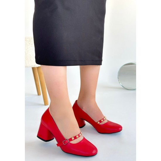 Tino Kırmızı Cilt Topuklu Ayakkabı