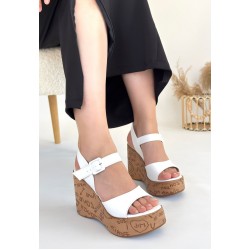 Riboy Beyaz Cilt Dolgu Topuk Sandalet Riboy Beyaz Cilt Dolgu Topuk Sandalet