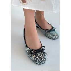 Potte Siyah Saten Babet Ayakkabı Potte Siyah Saten Babet Ayakkabı