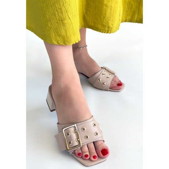 Ciey Bej Cilt Topuklu Terlik