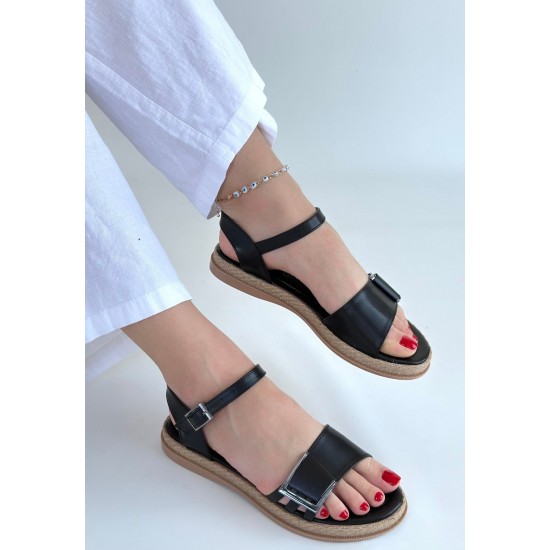 Andana Siyah Cilt Sandalet