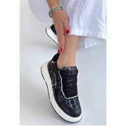 Hawer Siyah Cilt Bağcıklı Spor Ayakkabı Hawer Siyah Cilt Bağcıklı Spor Ayakkabı