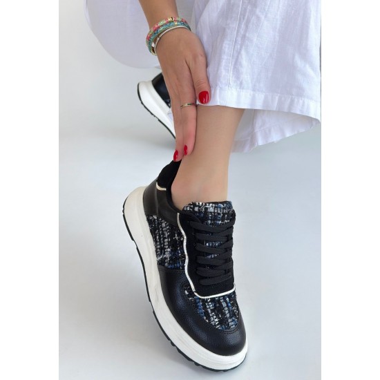 Hawer Siyah Cilt Bağcıklı Spor Ayakkabı