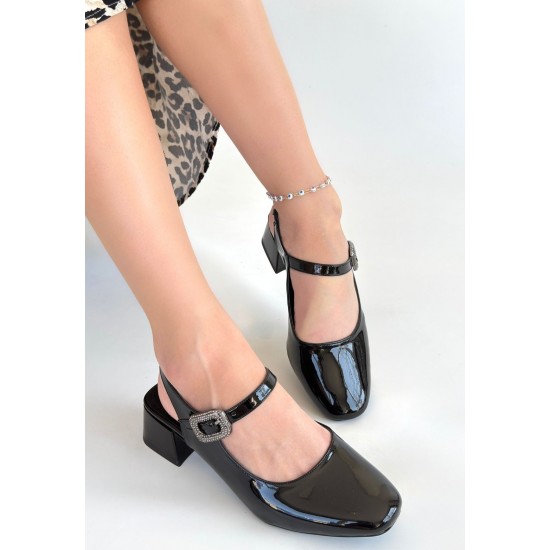 Gowe Siyah Rugan Topuklu Ayakkabı