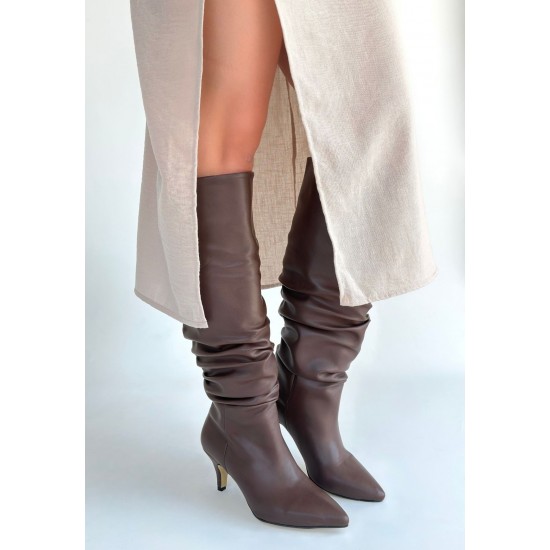Zelya Kahverengi Cilt Topuklu Çizme