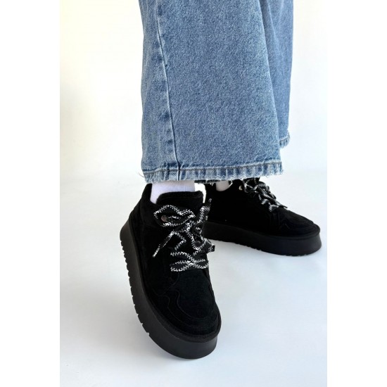 Muden Siyah Süet Bağcıklı Bot