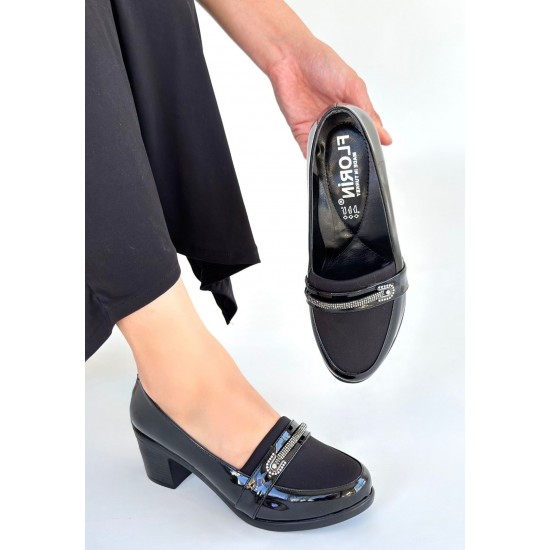 Yoer Siyah Rugan Dolgu Topuk Ayakkabı