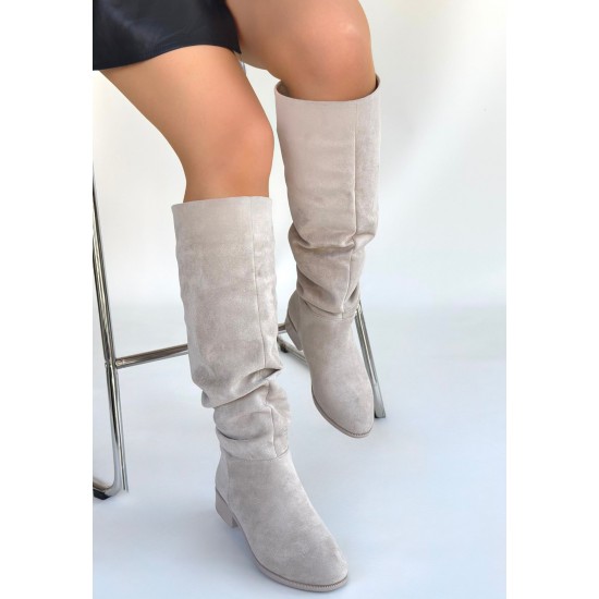 Winda Bej Süet Körüklü Çizme