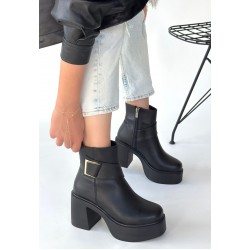 Lonji Siyah Cilt Topuklu Bot Lonji Siyah Cilt Topuklu Bot