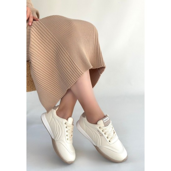 Tawen Bej Cilt Bağcıklı Spor Ayakkabı