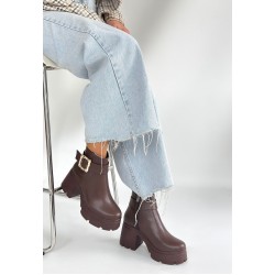 Pinma Kahverengi Cilt Topuklu Bot Pinma Kahverengi Cilt Topuklu Bot