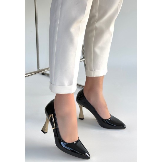 Motya Siyah Rugan Topuklu Ayakkabı