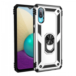 Samsung Galaxy A02 Kılıf Sofya Yüzüklü Silikon Kapak - Gümüş