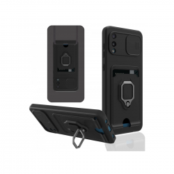 Samsung Galaxy A02 Kılıf Zuma Kartvizitli Yüzüklü Silikon - Siyah